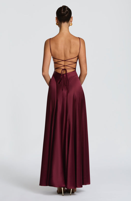 DERENIZEL | Isabella Cowl Neck Maxi Dress Cherry Lacquer