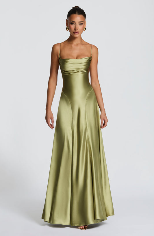 DERENIZEL | Isabella Maxi Dress Cowl Neck Light Olive