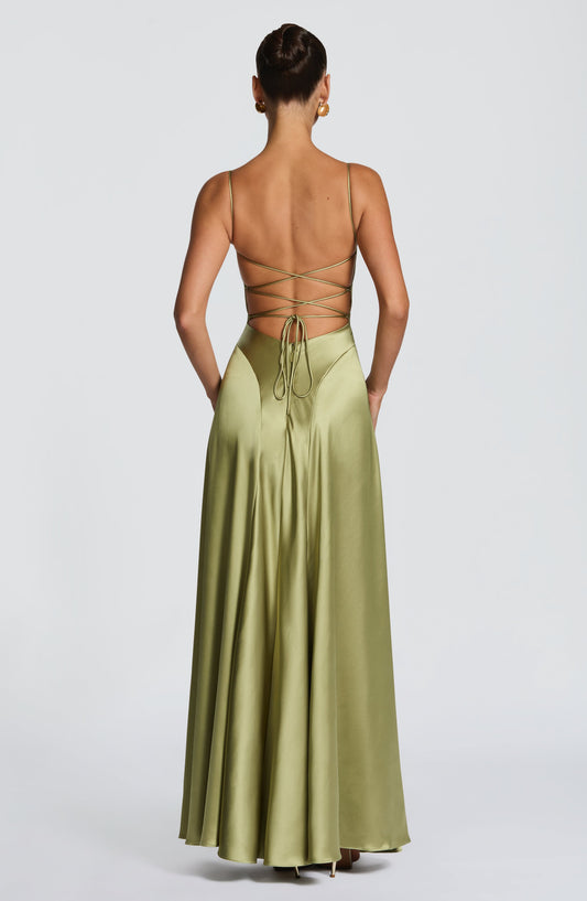 DERENIZEL | Isabella Maxi Dress Cowl Neck Light Olive