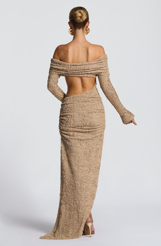 DERENIZEL | Adelisse Cut-Out Midi Dress Beige
