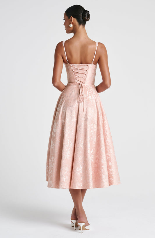 DERENIZEL | Amoria Jacquard Midi Dress Soft Peach