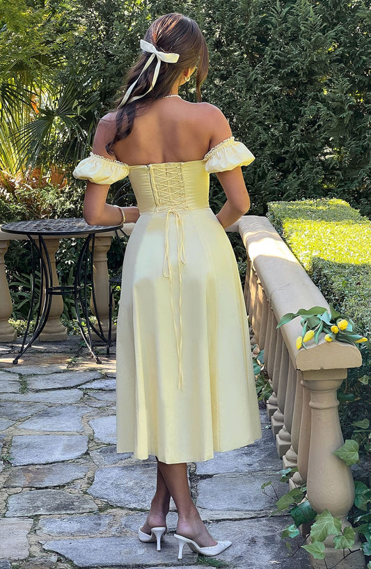 DERENIZEL | Coralie Midi Dress Lemon