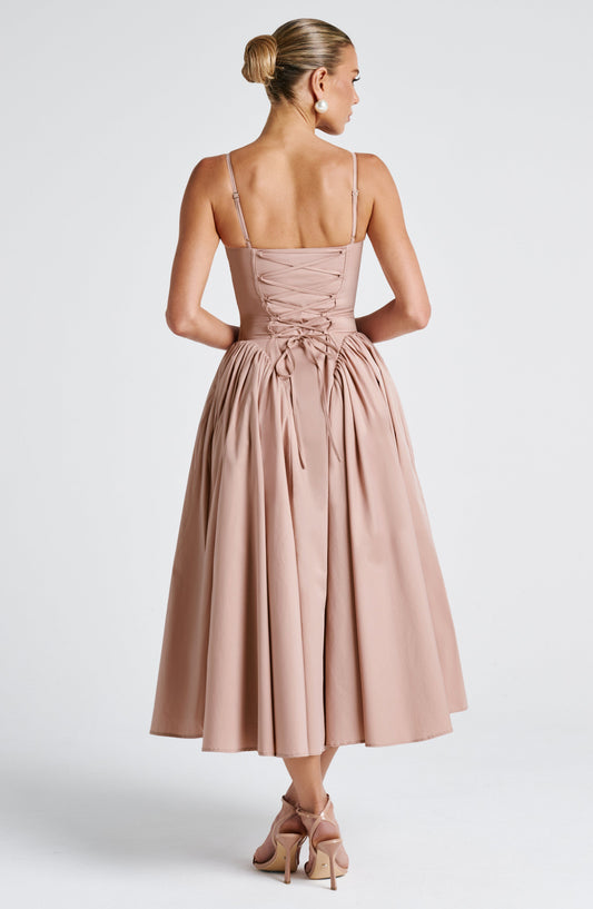 DERENIZEL | Emirelle Sweetheart Midi Dress Clay