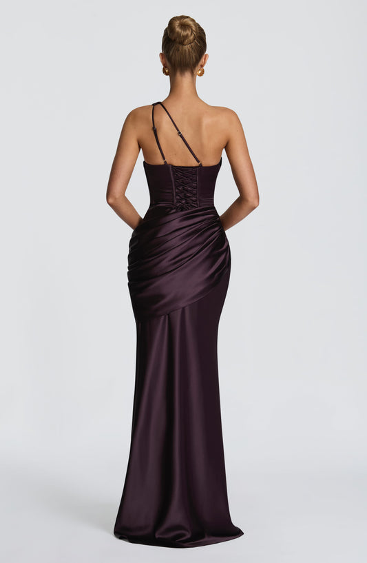 DERENIZEL | Emira Corset Maxi Dress Plum