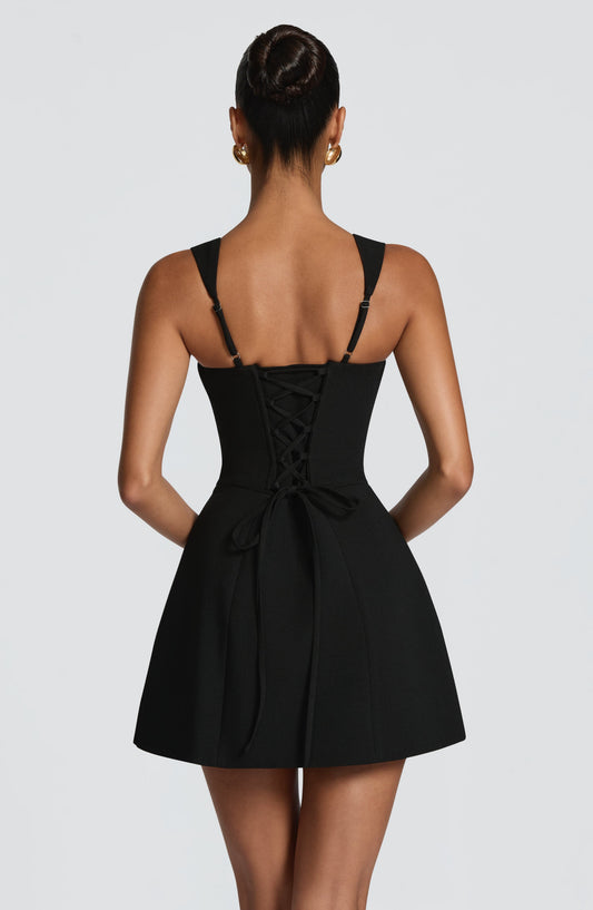 DERENIZEL | Elyra Lace-Up Mini Dress Black