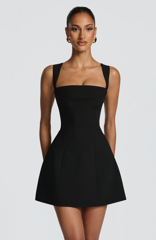 DERENIZEL | Elyra Lace-Up Mini Dress Black
