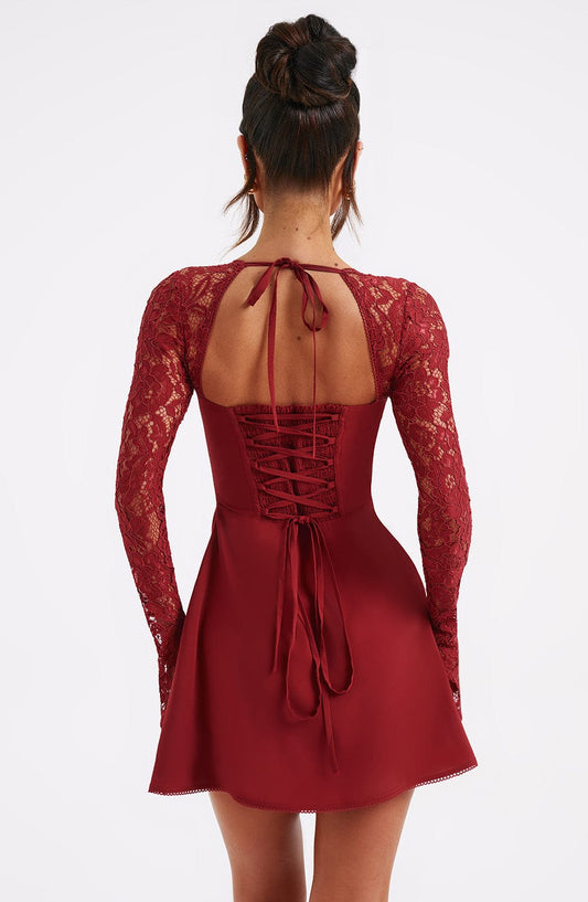DERENIZEL | Valmira Lace Mini Dress Red