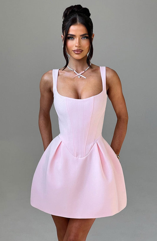 DERENIZEL | Avelisse Bubble Corset Mini Dress Blush
