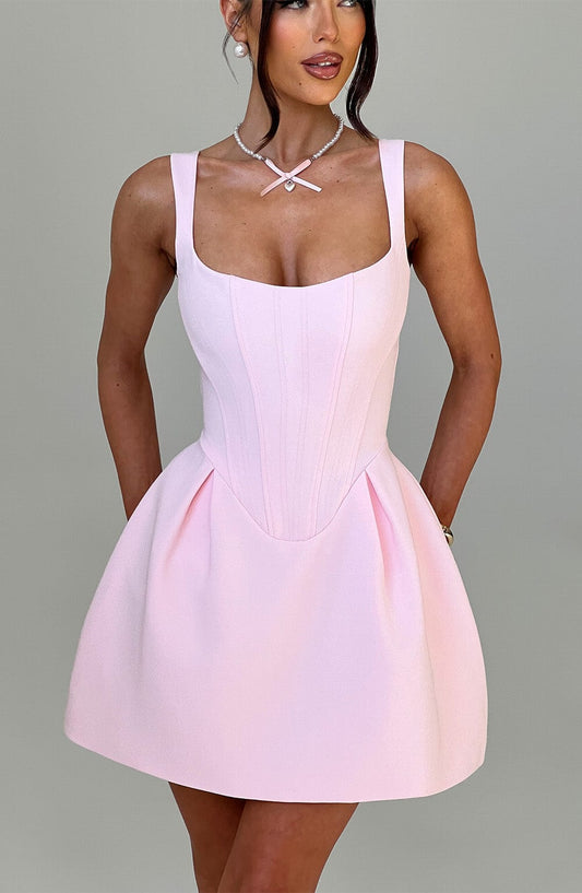 DERENIZEL | Avelisse Bubble Corset Mini Dress Blush