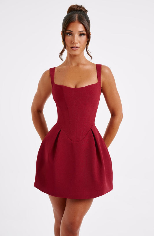 DERENIZEL | Avelisse Corset Mini Dress Wine